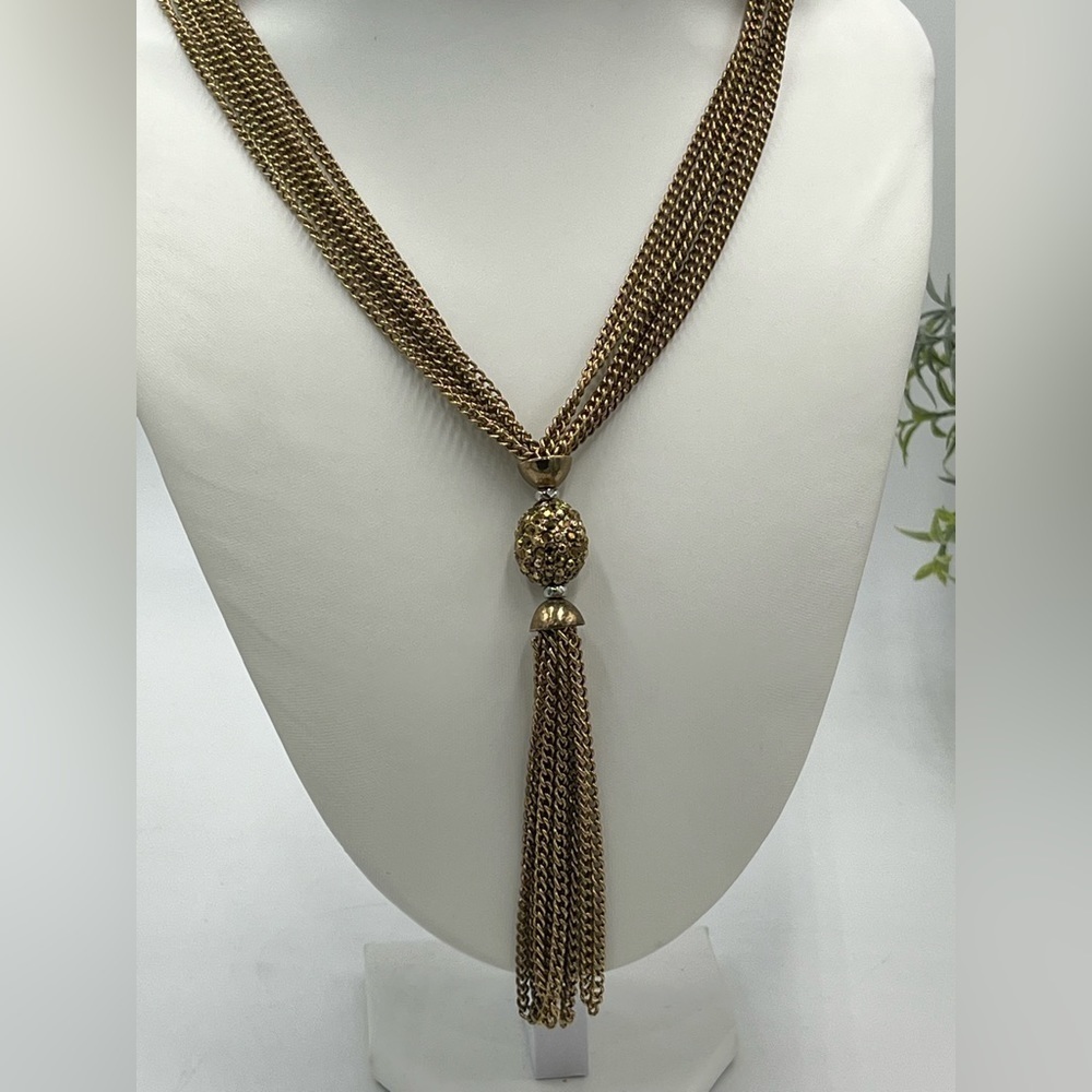 Talbots Gold Tone Multi Strand Long 34”‎ Y Drop Mixed Metal Necklace New